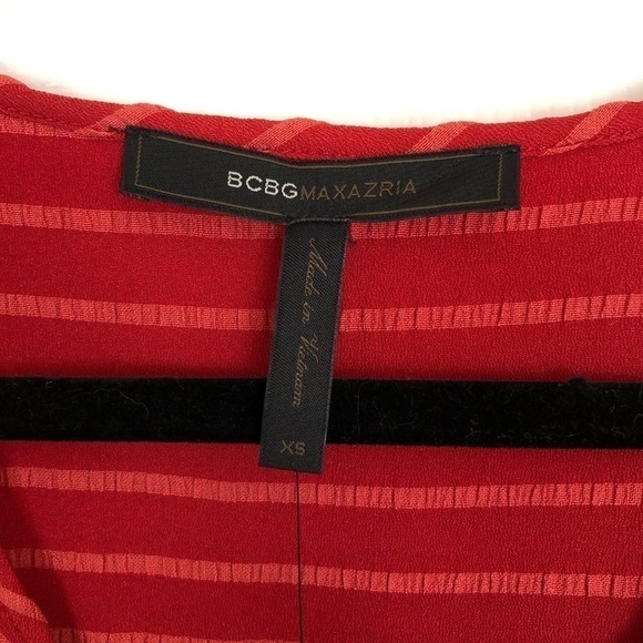 New BCBGMaxAzria Striped High-Low Faux Wrap Top - Picture 5 of 13